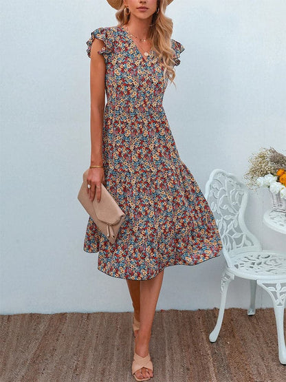 2023 Floral Print Women Summer Sleeveless V-Neck Dress