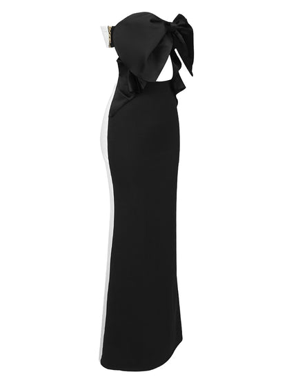 Bodycon Dress Elegant Black White Strapless Skiny Long Dress