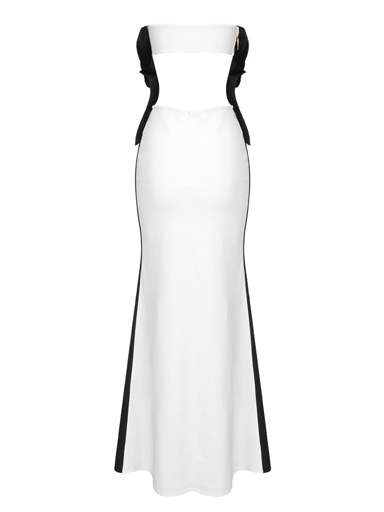 Bodycon Dress Elegant Black White Strapless Skiny Long Dress