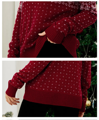 Christmas Long Sleeve Snowflake Round Neck Print Sweater Thick Knit Jumper Warm Sweater