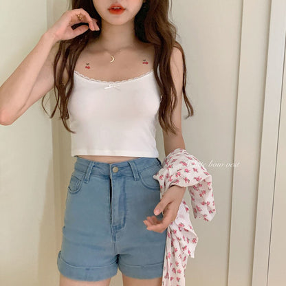 Sweet Bow Lace Off Shoulder Basic Knitted Top