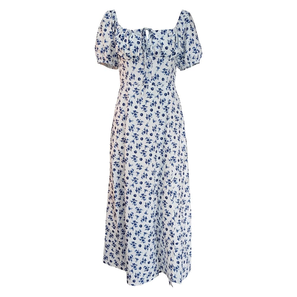 2023 Women Printed Boho Dress Short Sleeve Split Summer Dress