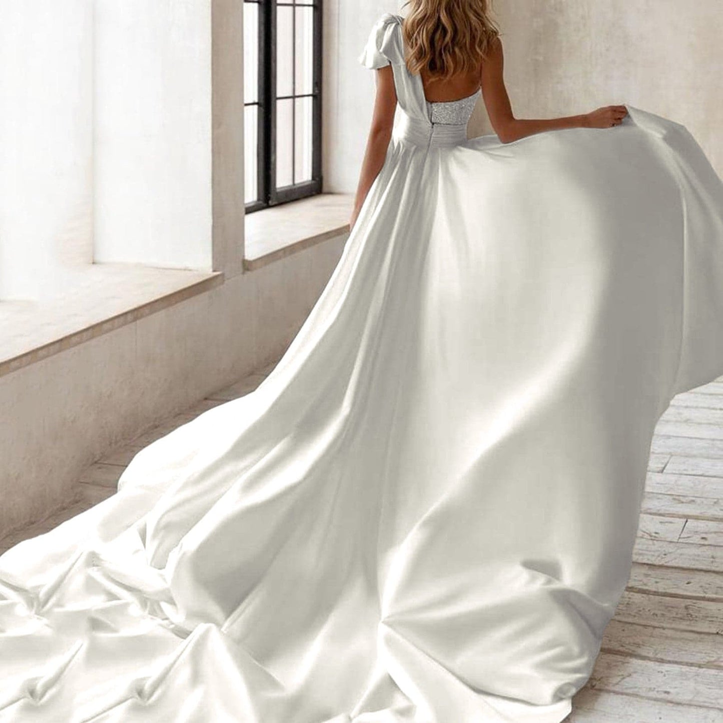 2023 Women Sexy Sleeveless Wedding Satin Dress