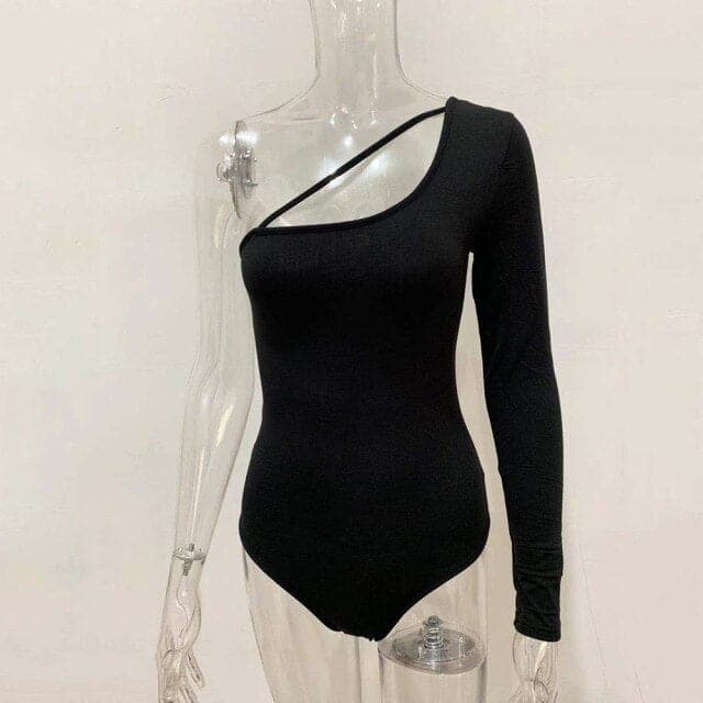 One Shoulder Bodysuit Women Stap Long Sleeve Skinny Bodysuit 2020 Ladies Black Casual Bodysuit Summer Overalls
