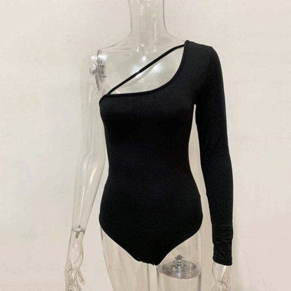 One Shoulder Bodysuit Women Stap Long Sleeve Skinny Bodysuit 2020 Ladies Black Casual Bodysuit Summer Overalls