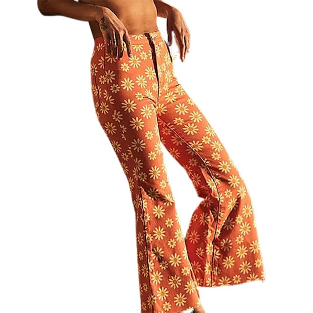 2023 Daisy Floral Print Y2K Flare Cargo Pants