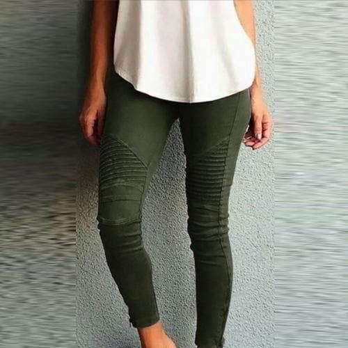Women Fashion Solid Color Elastic Waistband Slim Skinny Pencil Pant Trouser Leggings Stacked Pants For Women Skinny Pencil Pant