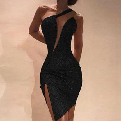Plus Size Women's Dresses Sexy Clod Shoulder Sequins Split Sleeveless Nightclub Party Sleeveless Mini Dress For Women