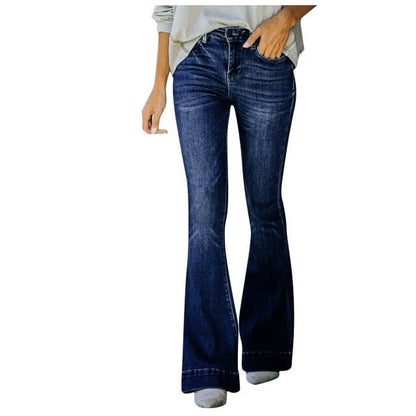 Fashion Retro High Waist Elastic Loose Flare Jeans