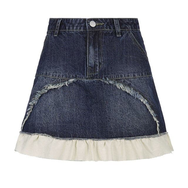 Y2K Ladies Short Skirt Fashion Hot Girl High Waist Gradient Denim Skirt Ruffle Stitching Skirt Trend Woman Clothing 2023 Summer